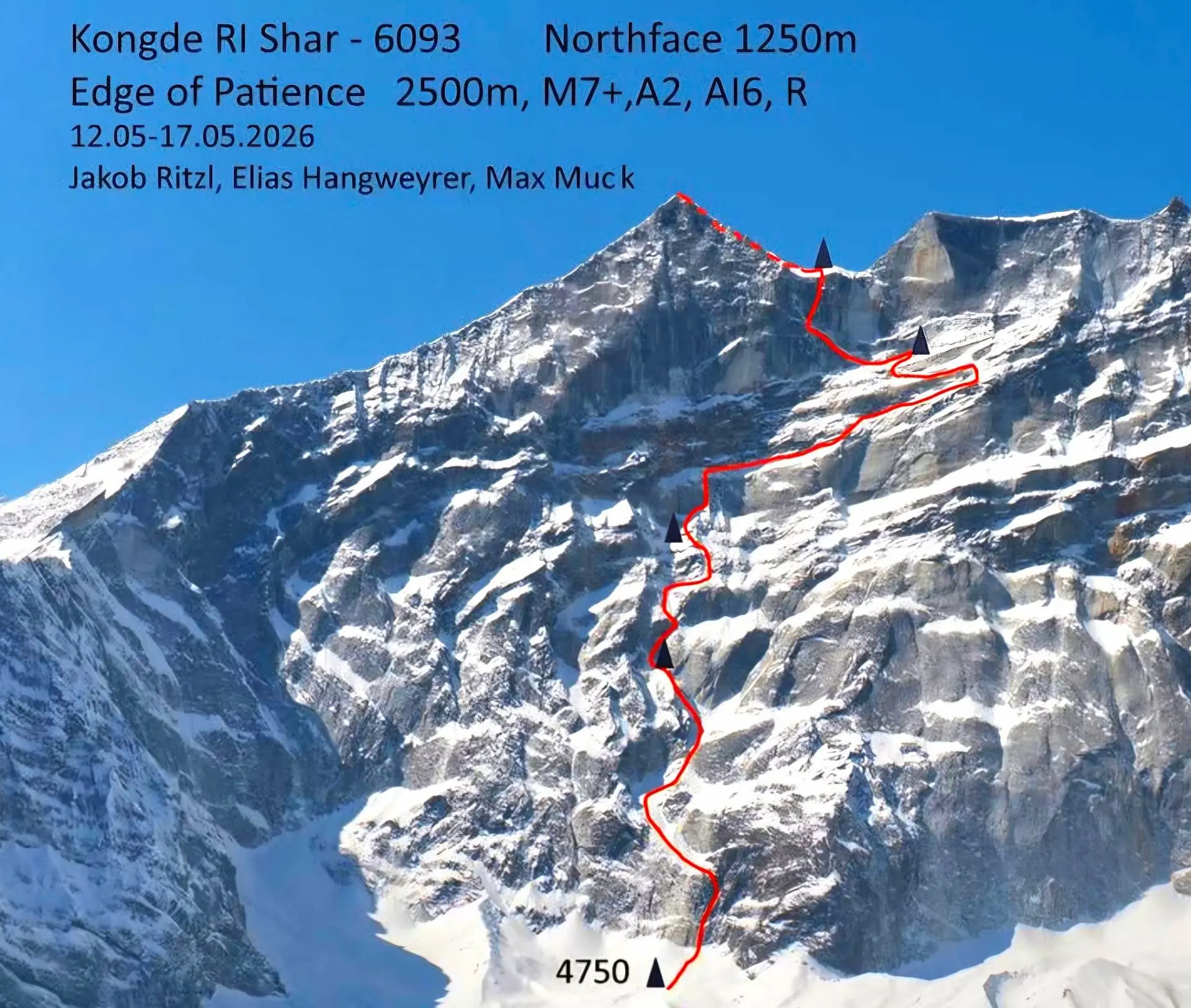 Ruta Edge of Patience en la cara norte del Kongde Ri Shar