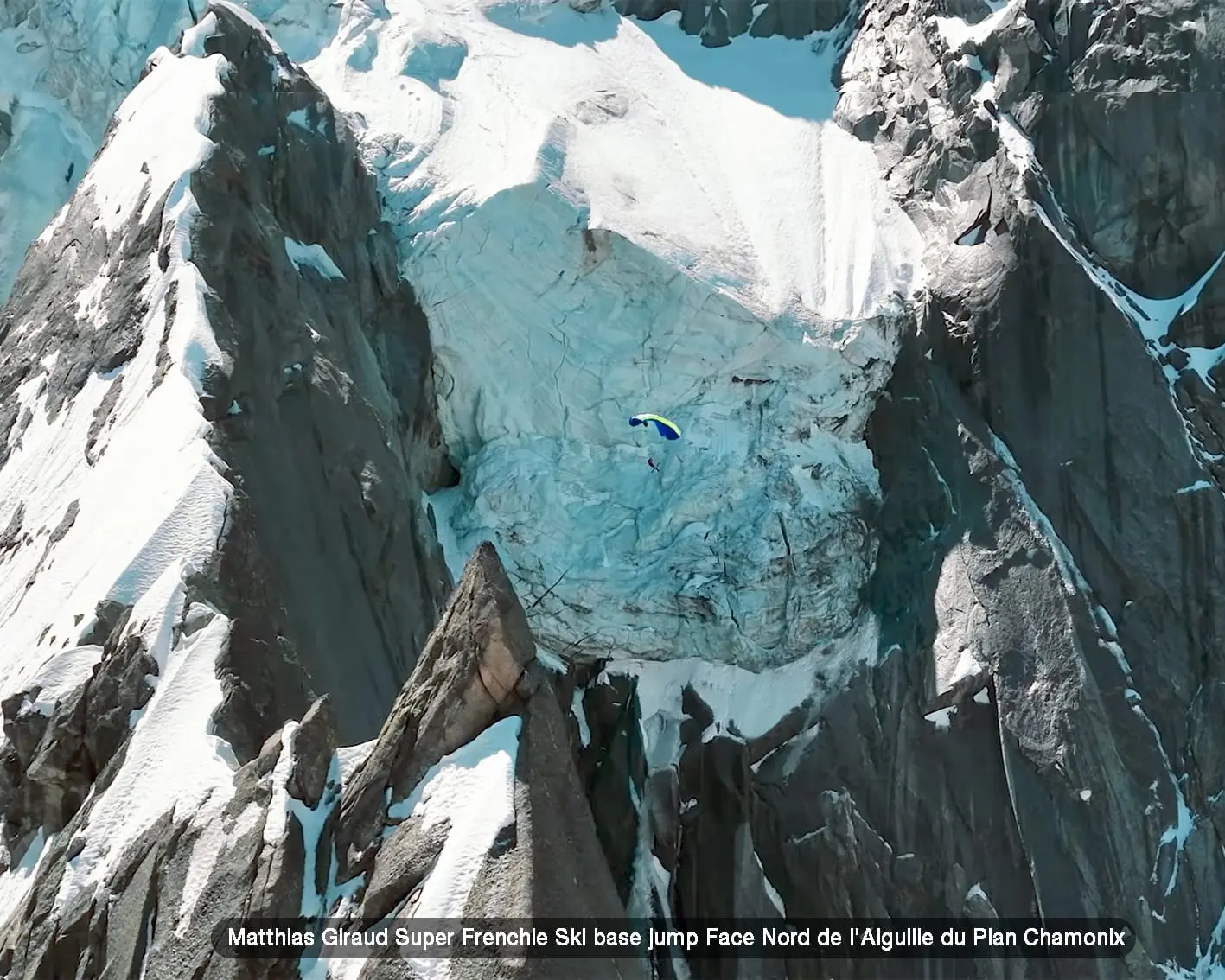 Matthias Giraud completes the first ski-BASE descent of the north face of the Aiguille du Plan, in Chamonix